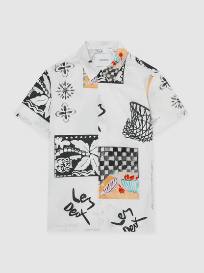 Reiss Les Deux Cotton Graphic-Print Shirt in Ivory Print