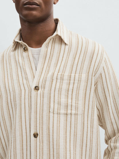 Reiss Les Deux Cotton-Blend Stripe Overshirt in Ivory