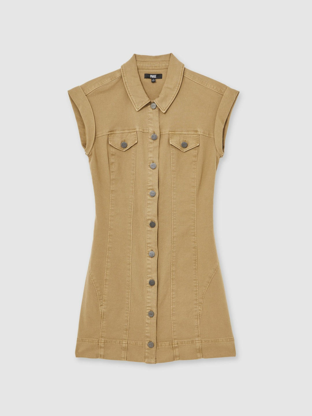 Reiss Paige Fern Beige Denim Button Through Mini Dress in Fern Beige