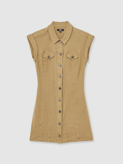 Reiss Paige Fern Beige Denim Button Through Mini Dress in Fern Beige