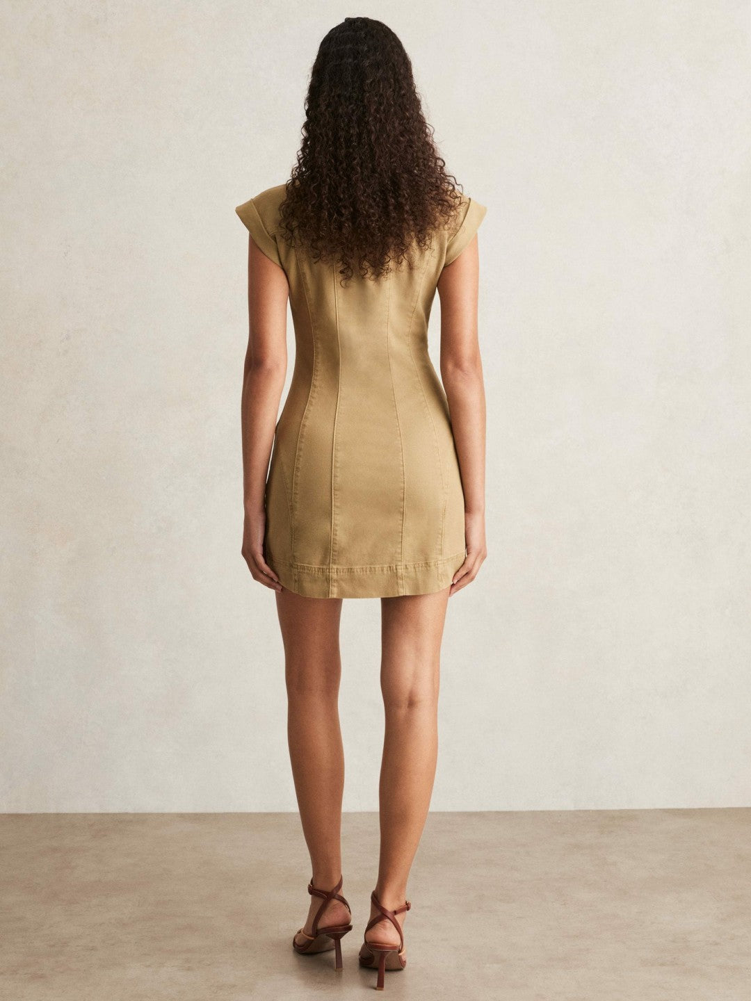 Reiss Paige Fern Beige Denim Button Through Mini Dress in Fern Beige