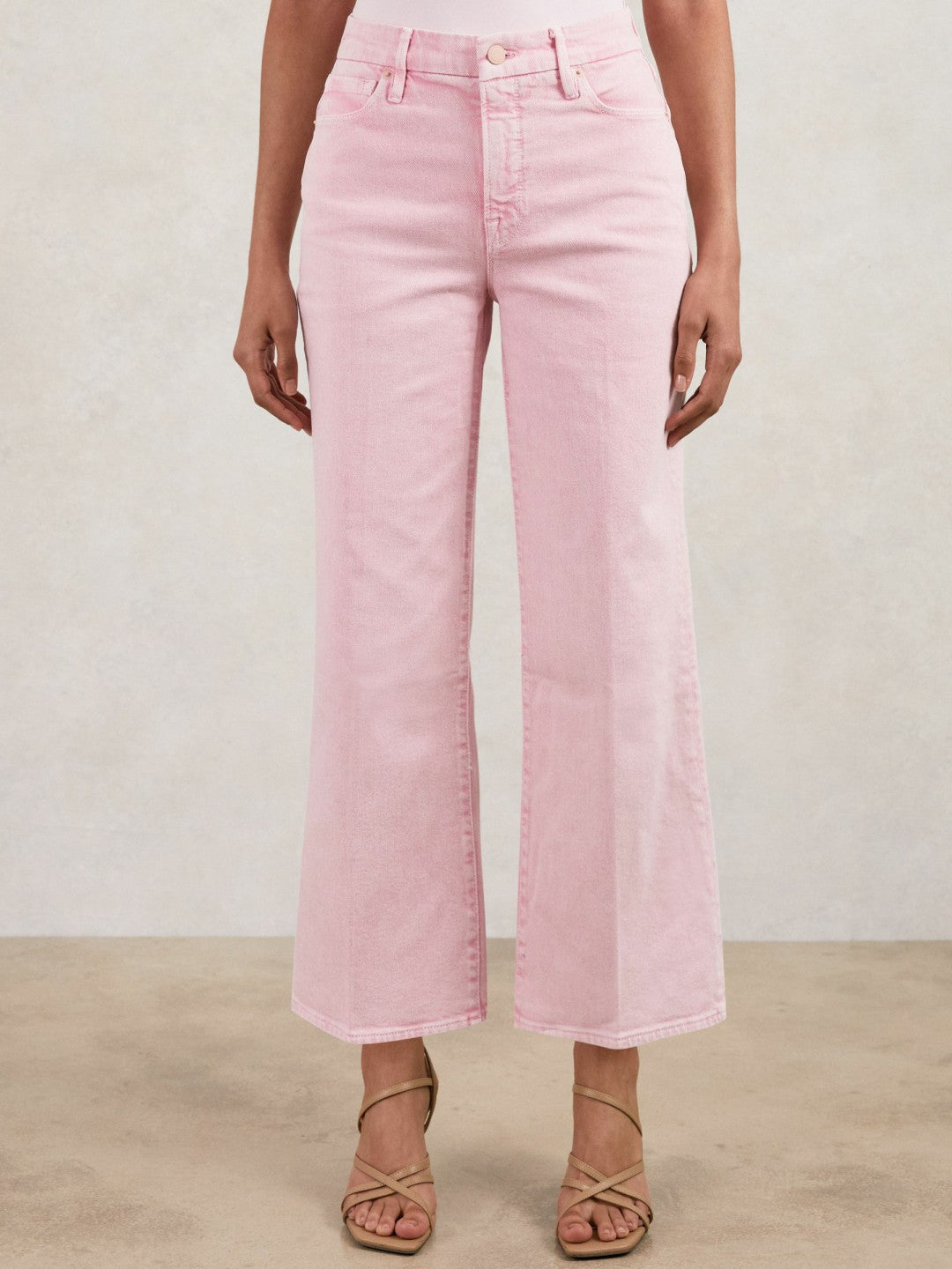 Reiss Cropped Palazzo Jeans in Rose Pink