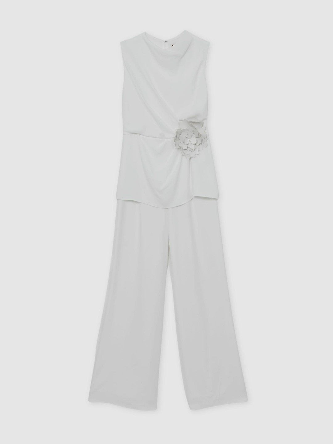 Reiss Halston Crepe Wide Leg Jumpsuit in Ivory