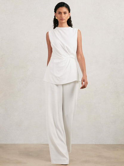Reiss Halston Crepe Wide Leg Jumpsuit in Ivory