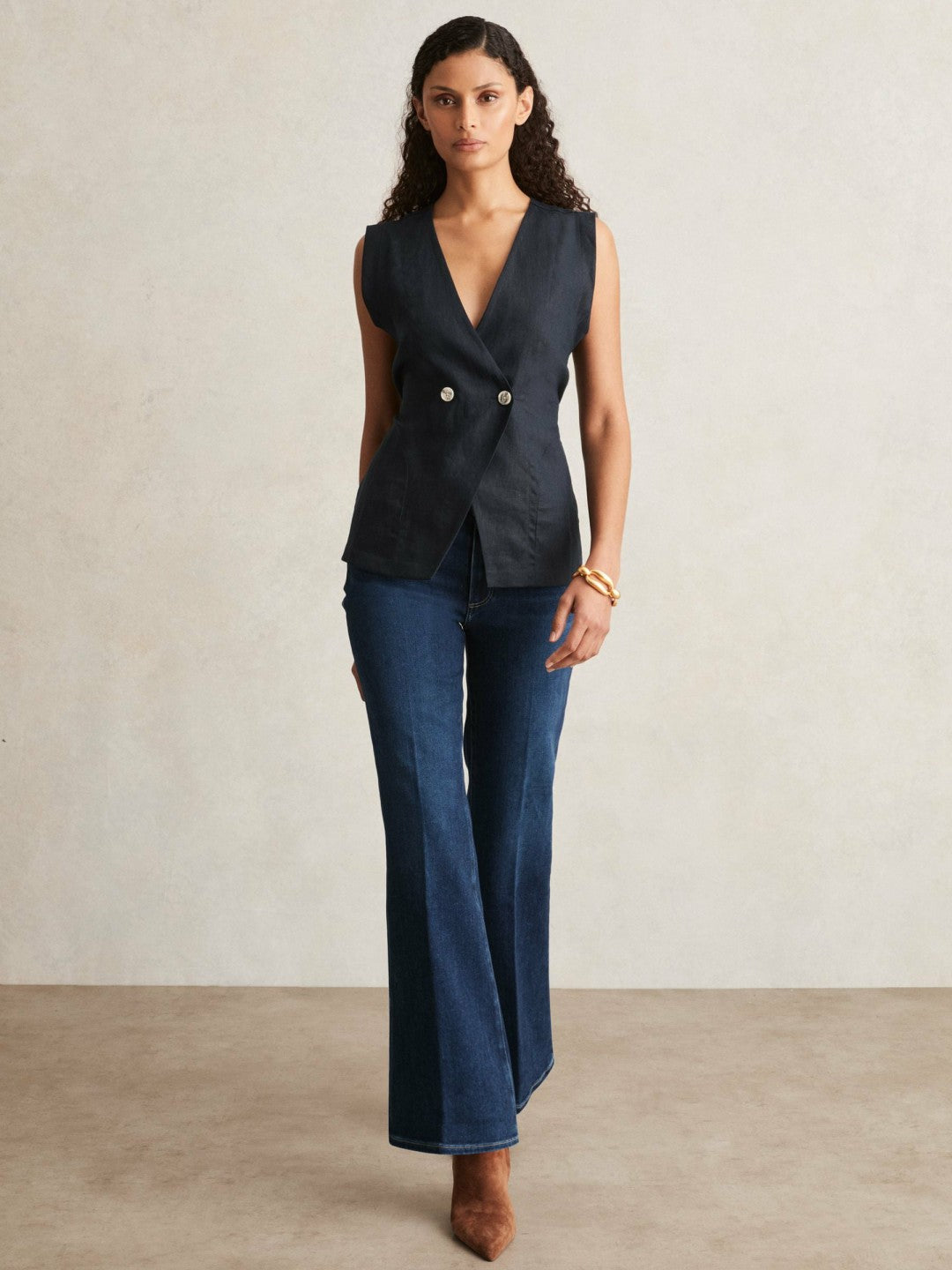Reiss Paige High Rise Flared Jeans in Marciella Blue