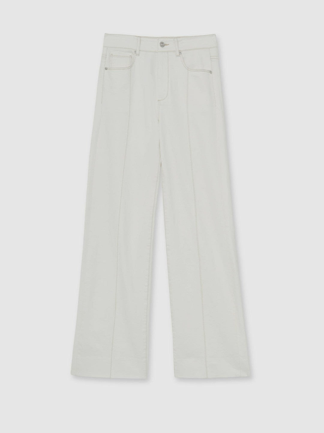 Reiss Paige Ecru Wide Leg Pintuck Jeans in Ecru