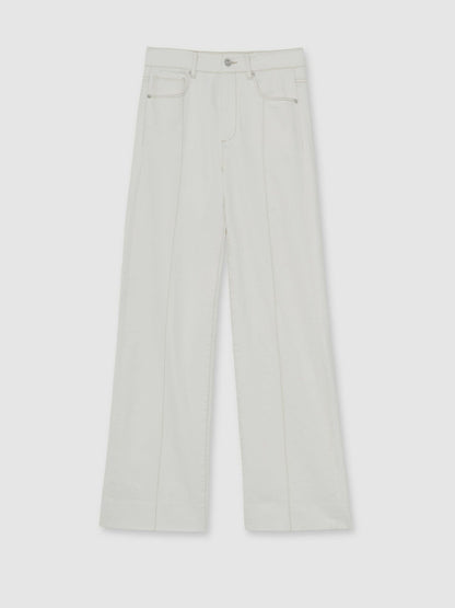 Reiss Paige Ecru Wide Leg Pintuck Jeans in Ecru