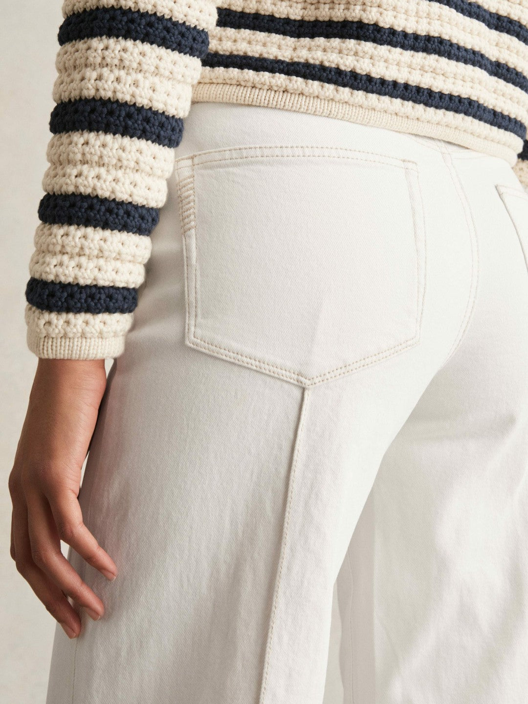 Reiss Paige Ecru Wide Leg Pintuck Jeans in Ecru