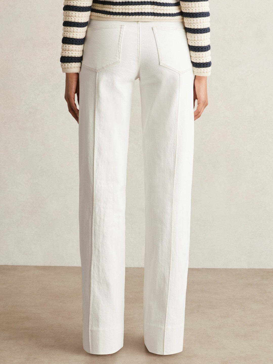 Reiss Paige Ecru Wide Leg Pintuck Jeans in Ecru