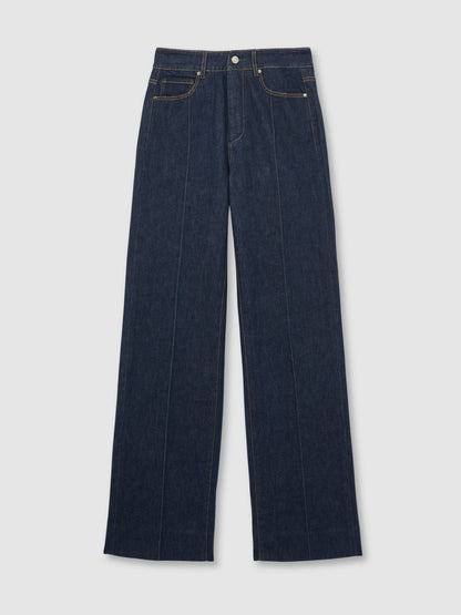 Reiss Paige Wide Leg Pintuck Jeans in Anais Blue