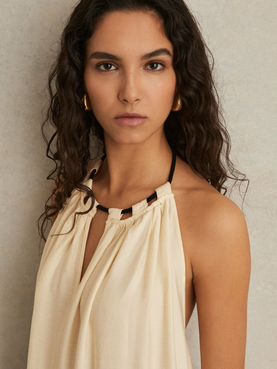 Reiss Halterneck Beach Cover-Up Swing Dress in Cream