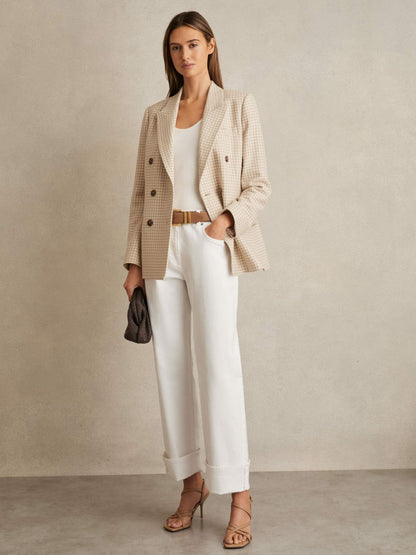 Reiss Petite Double Breasted Check Blazer With Wool in Neutral Check