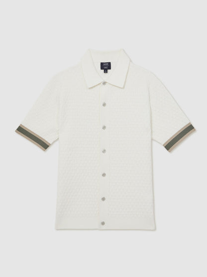 Reiss | Ché Textured Cuff-Trim Shirt in White
