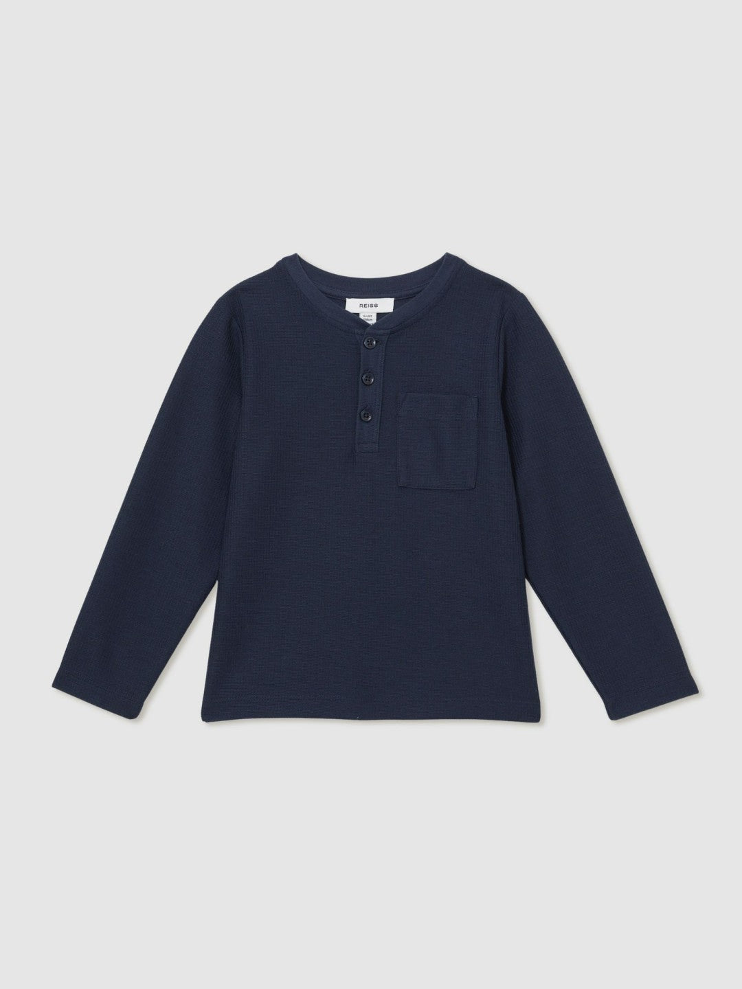 Reiss 13-14 yrs Cotton-Blend Waffle Henley T-Shirt in Navy