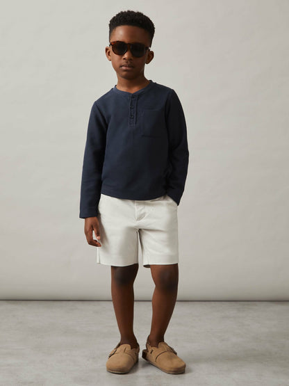 Reiss 13-14 yrs Cotton-Blend Waffle Henley T-Shirt in Navy
