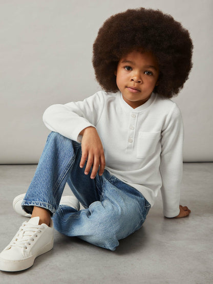 Reiss 13-14 yrs Cotton-Blend Waffle Henley T-Shirt in White