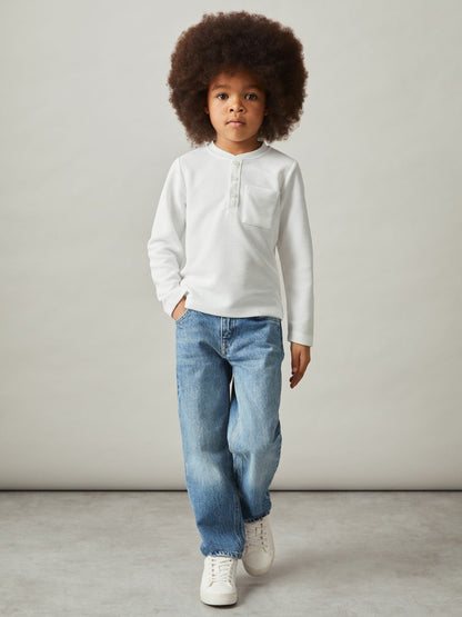 Reiss 13-14 yrs Cotton-Blend Waffle Henley T-Shirt in White