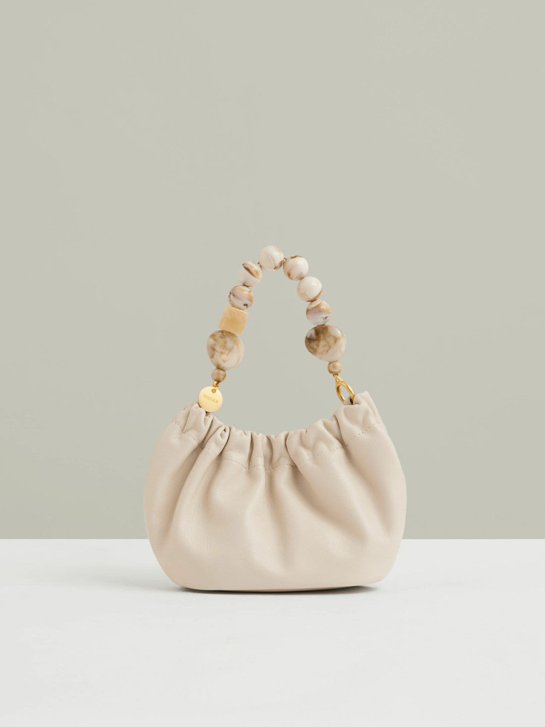 Reiss Leather Bead-Handle Pouch Bag in Off White