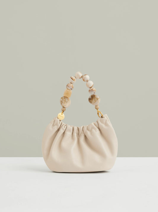 Reiss Leather Bead-Handle Pouch Bag in Off White
