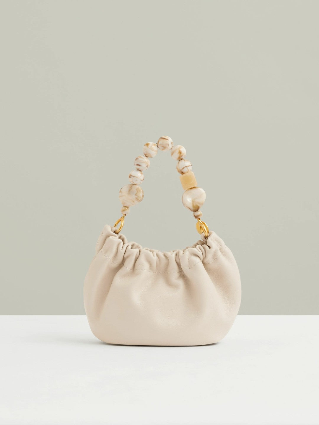 Reiss Leather Bead-Handle Pouch Bag in Off White