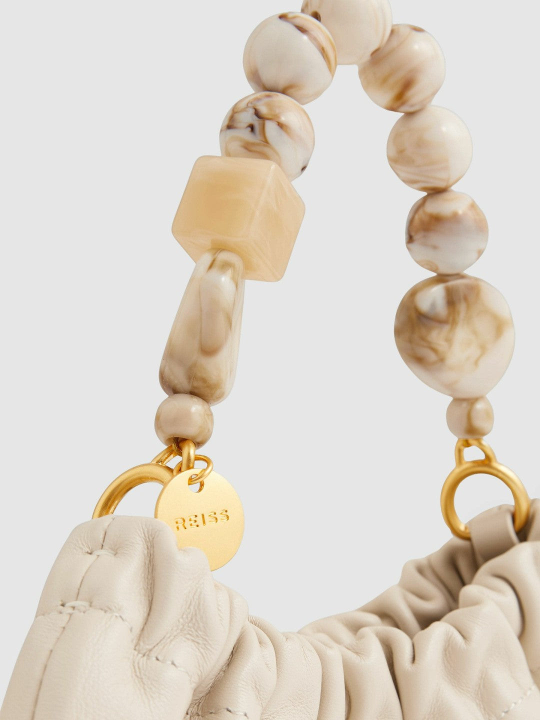 Reiss Leather Bead-Handle Pouch Bag in Off White