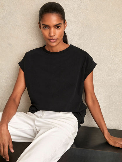 Reiss Brushed-Cotton Crew-Neck T-Shirt in Black