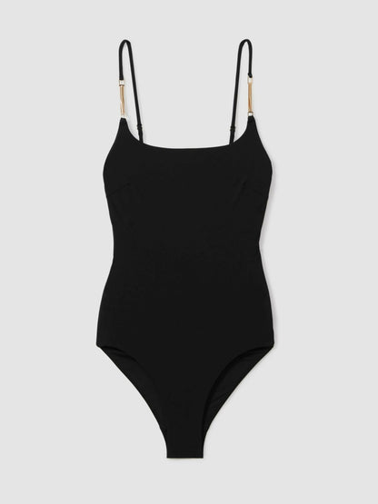 Reiss Hardware-Strap Cut-Out Swimsuit in Black