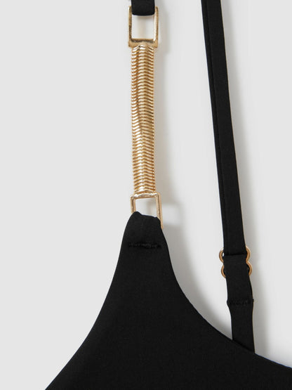 Reiss Hardware-Strap Cut-Out Swimsuit in Black