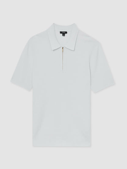 Reiss Textured Half-Zip Polo Shirt in White