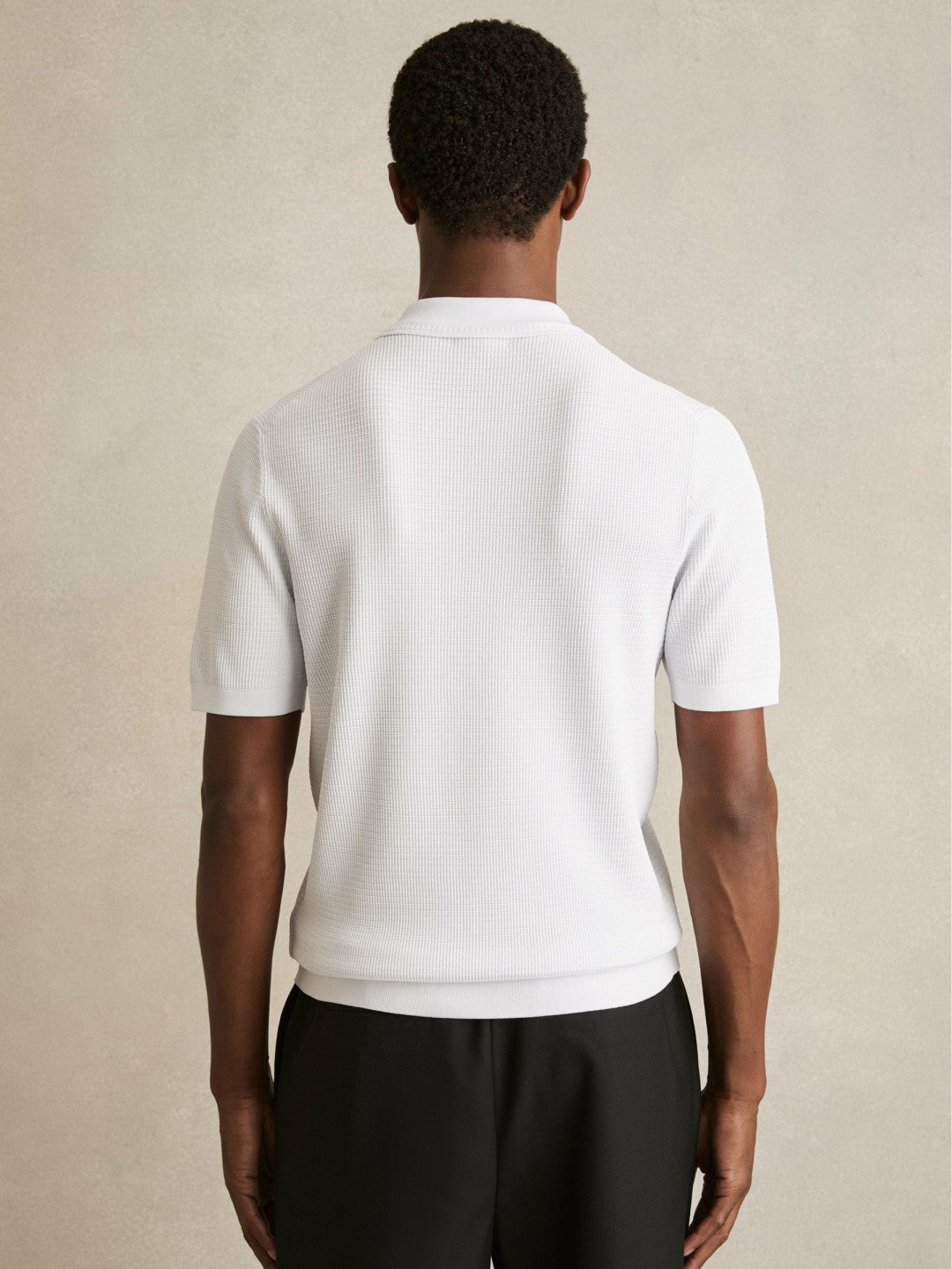 Reiss Textured Half-Zip Polo Shirt in White