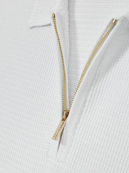 Reiss Textured Half-Zip Polo Shirt in White