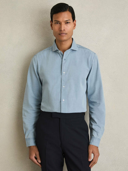 Reiss Washed Cotton Chambray Shirt in Blue