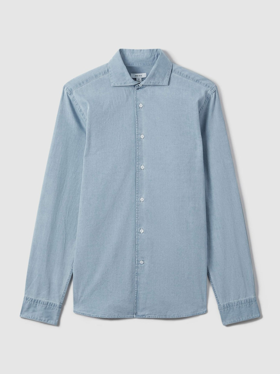 Reiss Washed Cotton Chambray Shirt in Blue