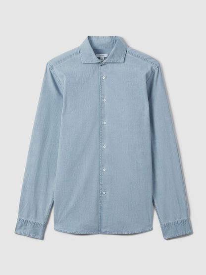 Reiss Washed Cotton Chambray Shirt in Blue