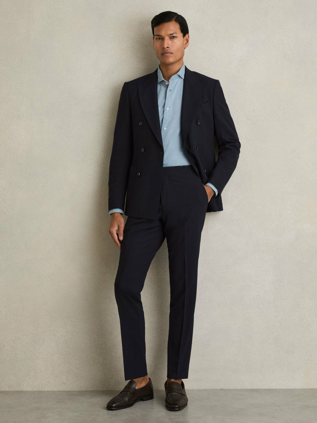 Reiss Washed Cotton Chambray Shirt in Blue