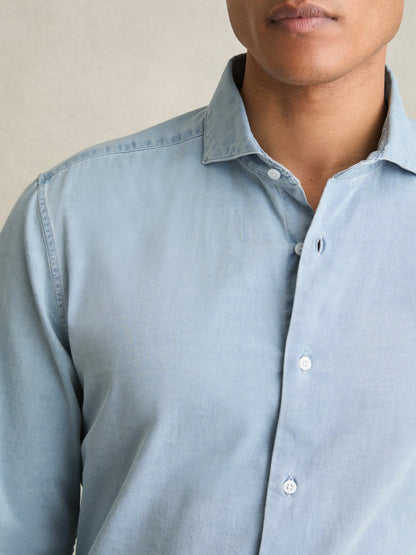 Reiss Washed Cotton Chambray Shirt in Blue