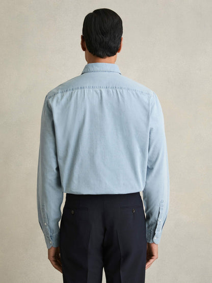 Reiss Washed Cotton Chambray Shirt in Blue