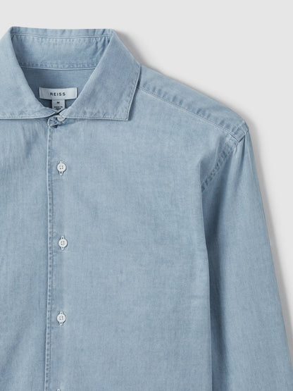Reiss Washed Cotton Chambray Shirt in Blue