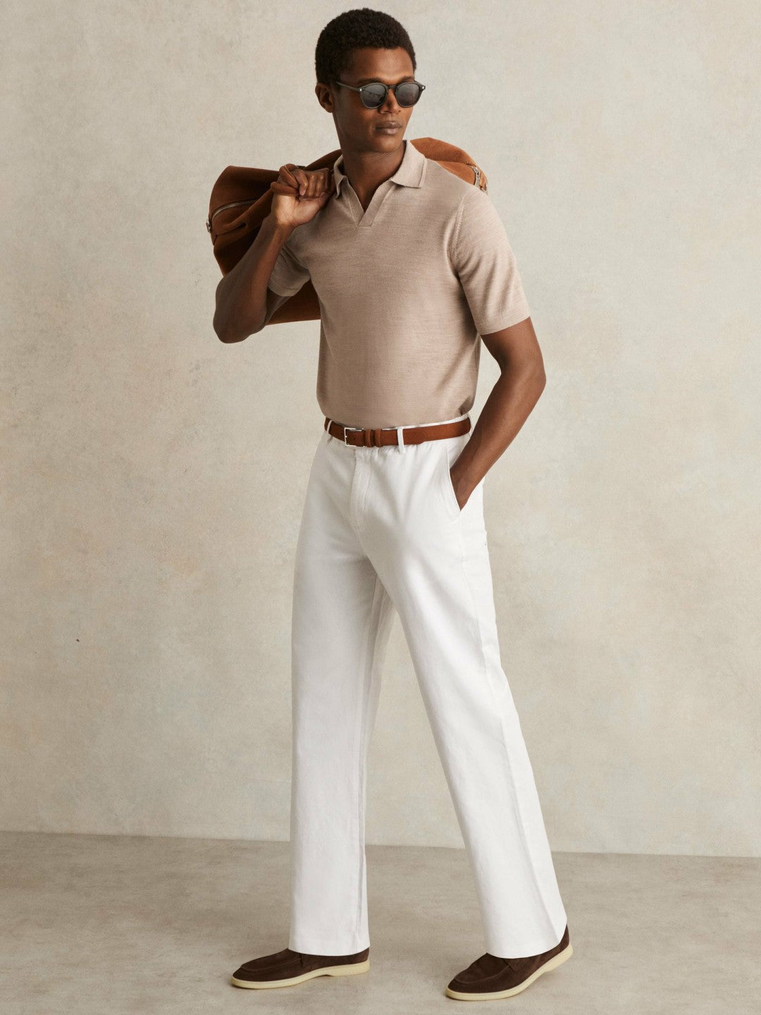 Reiss Cotton-Linen Relaxed-Fit Trousers in White