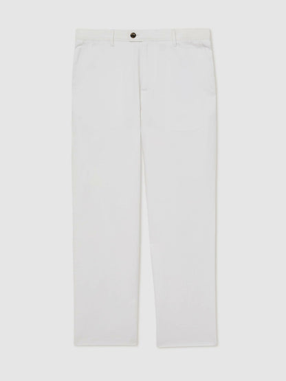 Reiss Cotton-Linen Relaxed-Fit Trousers in White
