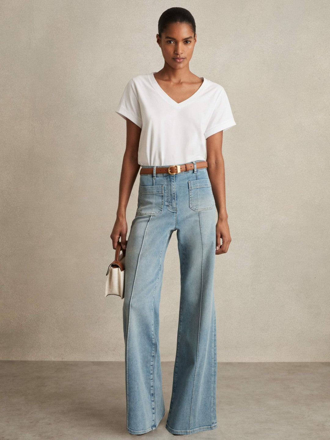 Reiss Brushed-Cotton V-Neck T-Shirt in White