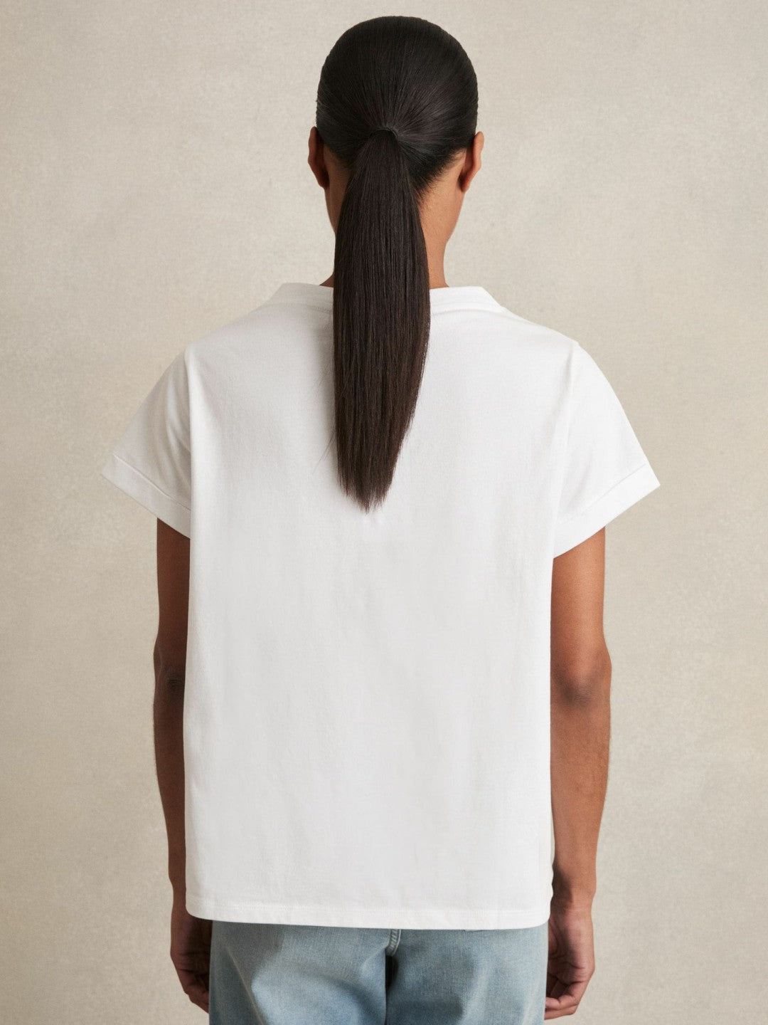 Reiss Brushed-Cotton V-Neck T-Shirt in White