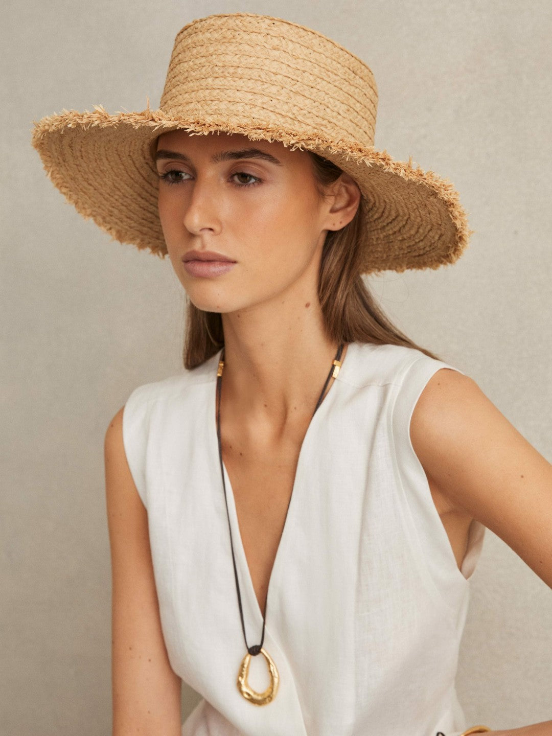 Reiss Straw Boater Hat in Natural