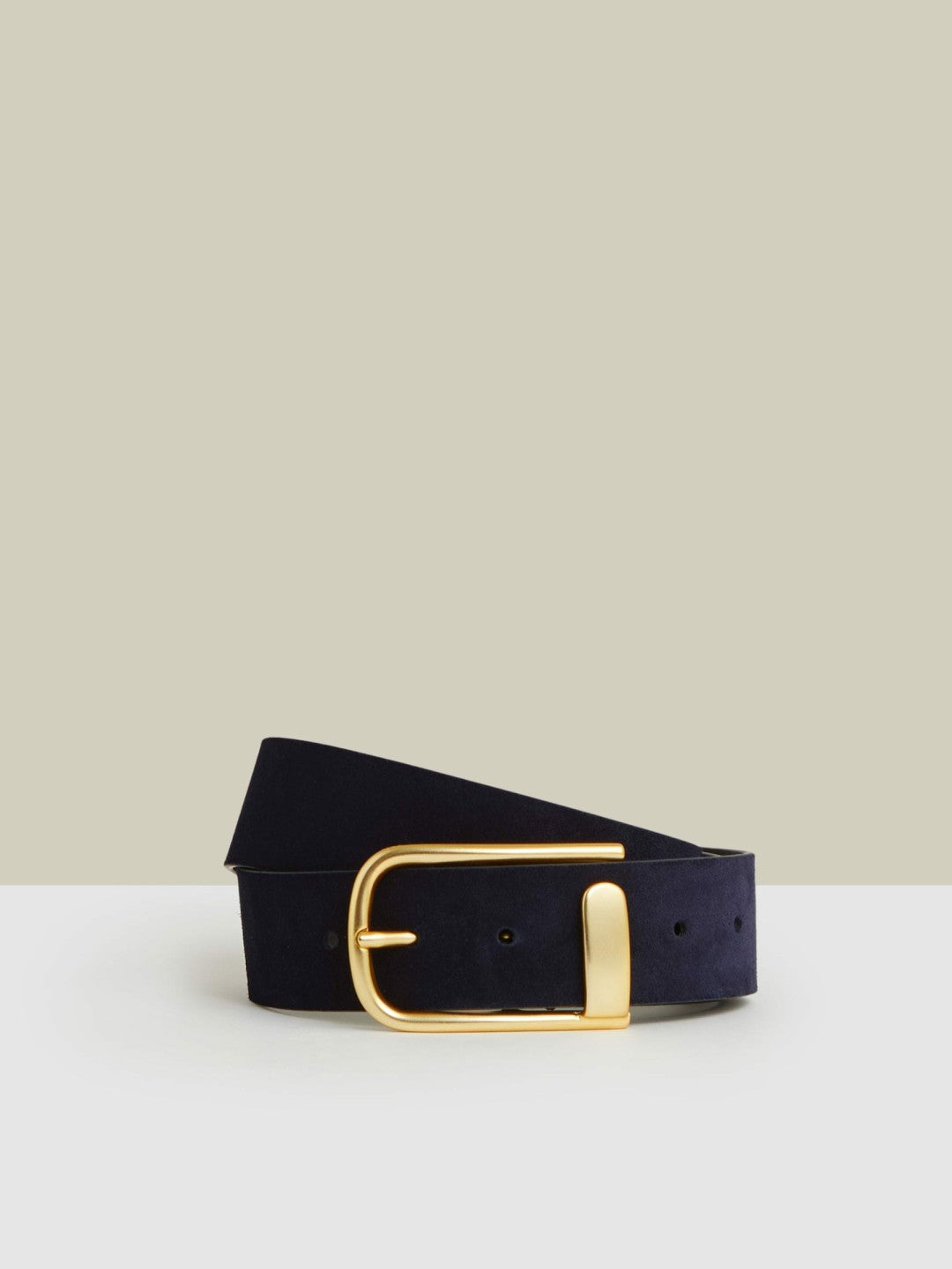 Reiss Leather Half Keeper Belt in Navy