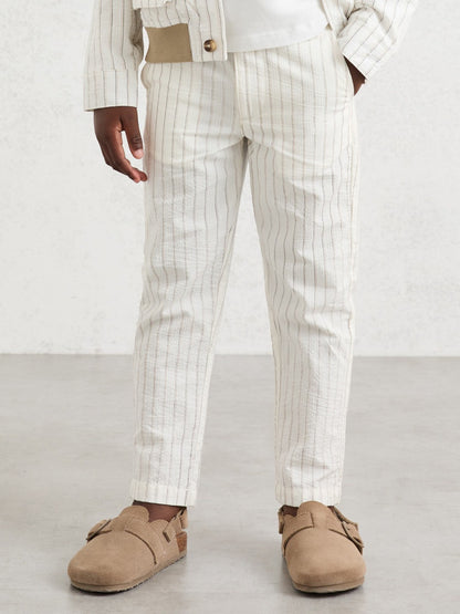 Reiss 9-13 yrs Cotton Pinstripe Trousers Regular-Fit in Off White/Taupe Brown
