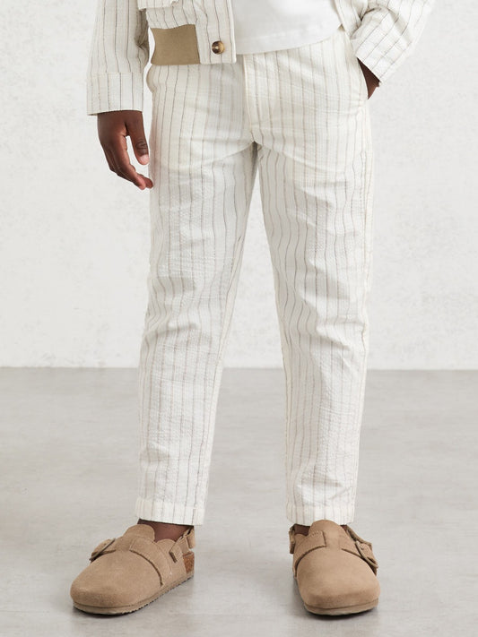 Reiss 9-13 yrs Cotton Pinstripe Trousers Regular-Fit in Off White/Taupe Brown