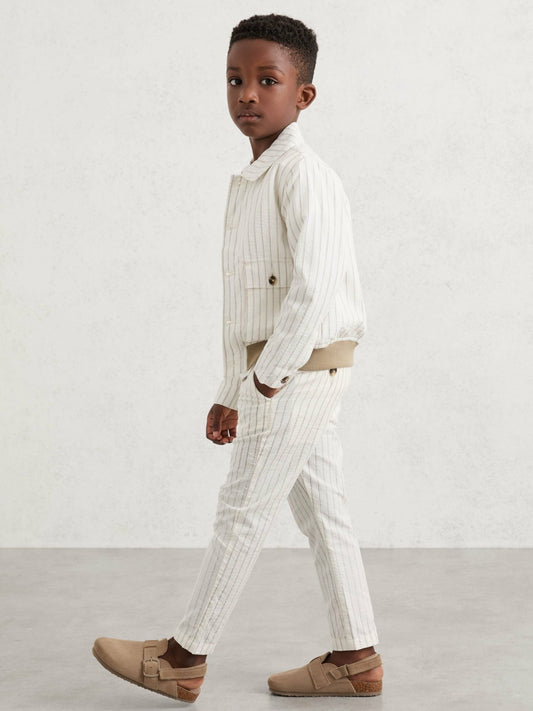 Reiss 3-9 yrs Cotton Pinstripe Trousers Regular-Fit in Off White/Taupe Brown