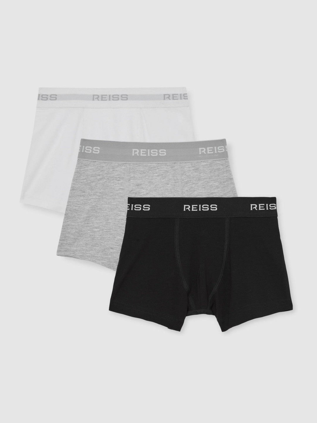 Reiss 9-13 yrs Stretch-Cotton Logo-Waistband Boxer Shorts 3 Pack in White/Grey/Black