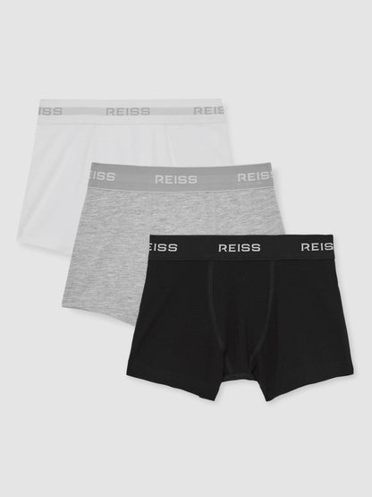 Reiss Stretch-Cotton Boxers 3 Pack in White/Grey/Black