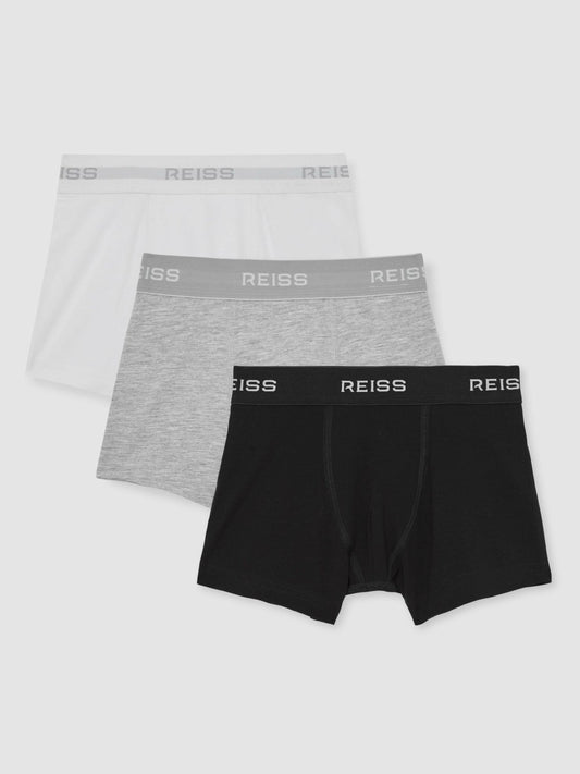 Reiss Stretch-Cotton Boxers 3 Pack in White/Grey/Black